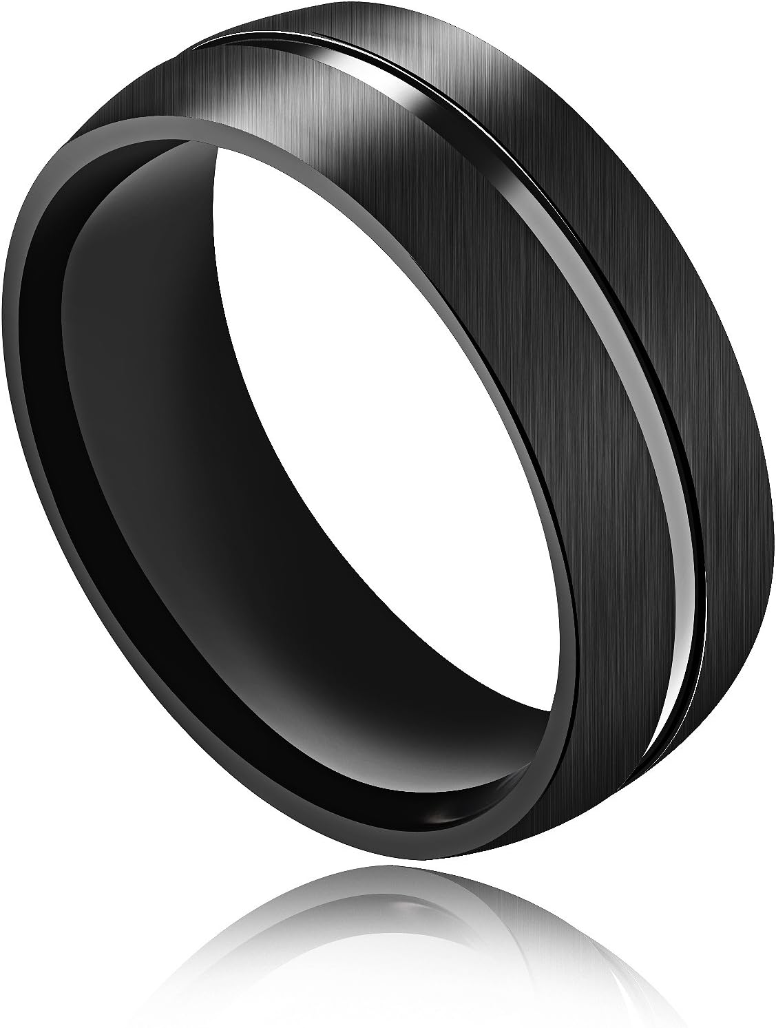 QingZake8mm Black Mens Titanium Wedding Bands Rings for Men Black Titanium Carbide 316L Stainless Steel Ring Polished Finish Grooved Center Comfort Fit
