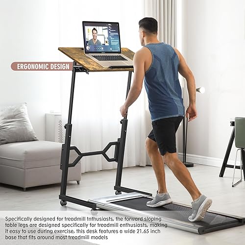 Miniatura 4 de Escritorio de pie pequeño con ruedas, escritorio portátil con cinta de correr, escritorio con ruedas de altura ajustable para laptop, mesa de pie