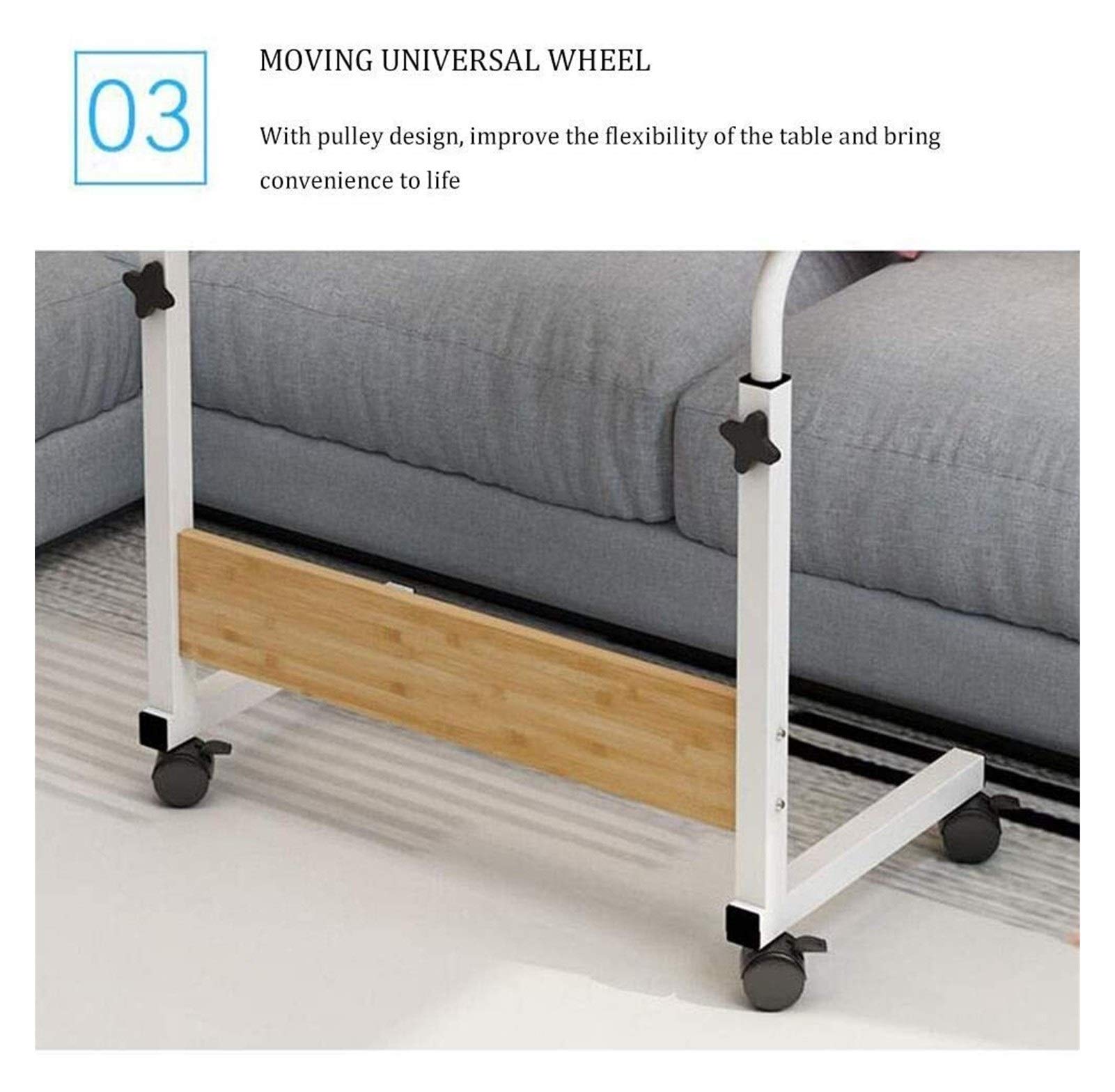 Mesa Auxiliar sobre la Cama con Ruedas, Escritorio de Noche con Base en Forma de C, Escritorio para portátil, Oficina en casa, Mesa Auxiliar móvil, Mesa para portátil, Soporte para Ordenador