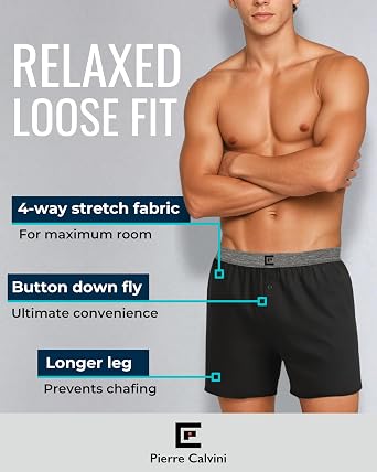 Pierre Calvini Loose Fit Mens Boxers - Soft Cotton Underwear (3/6Pk)