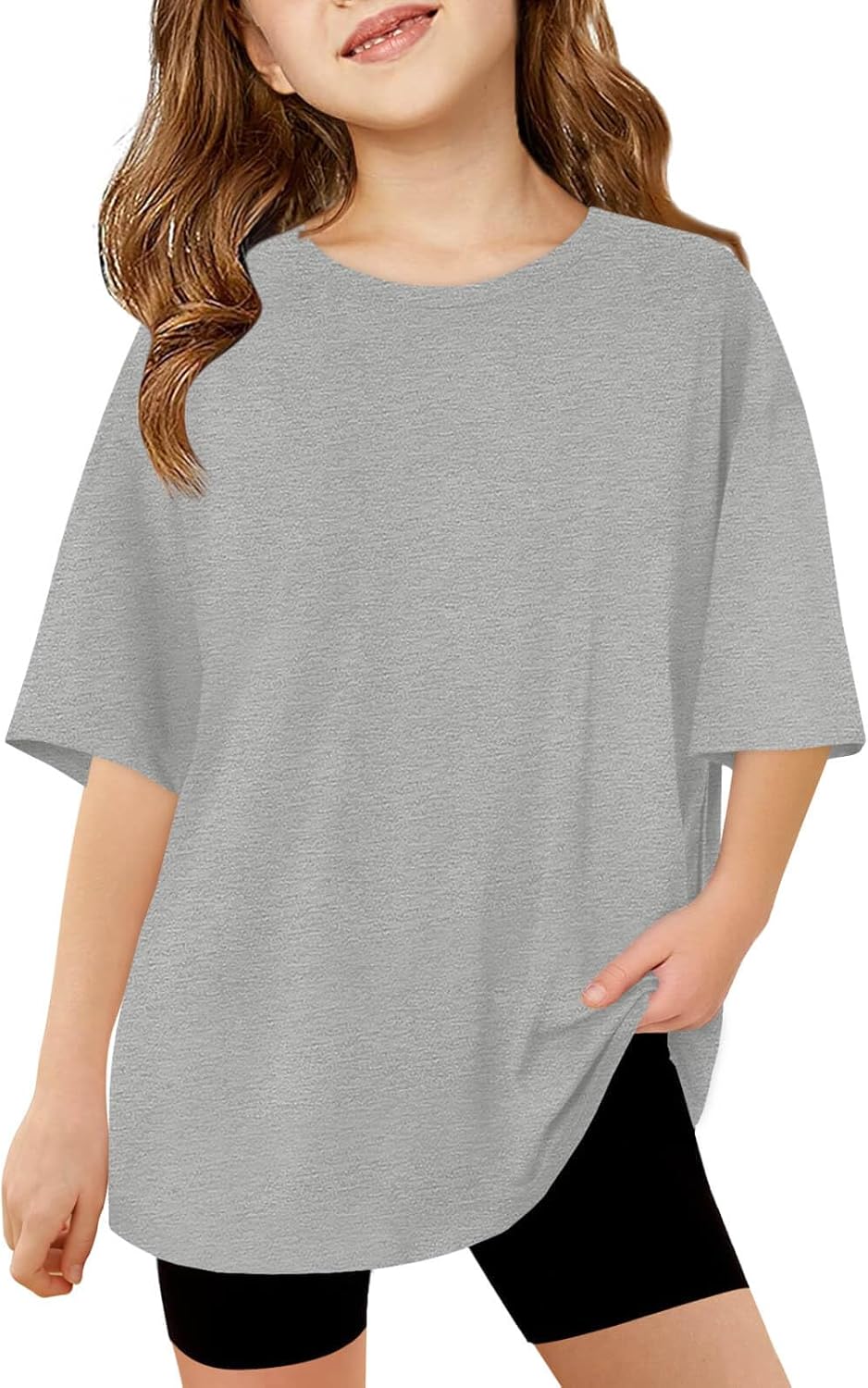 Haloumoning Girls Short Sleeve T Shirts Kids Summer Oversized Tops Casual Crewneck Basic Tees 5-14Y