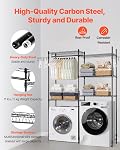 VEVOR Storage shelves above washer and dryer, 5-level laundry dryer with hanging bar and hooks, adjustable two-row washer shelves, space saver for laundry storage and organization, black