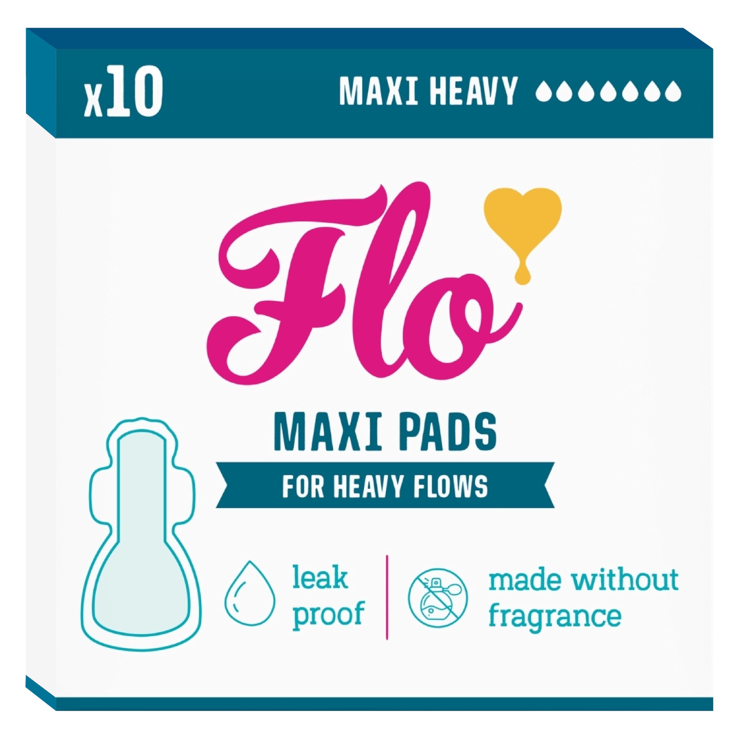 Flo Bamboo Maxi Pads - Ultra Absorbent, Long + Wide, Maximum Protection (10 Pads)