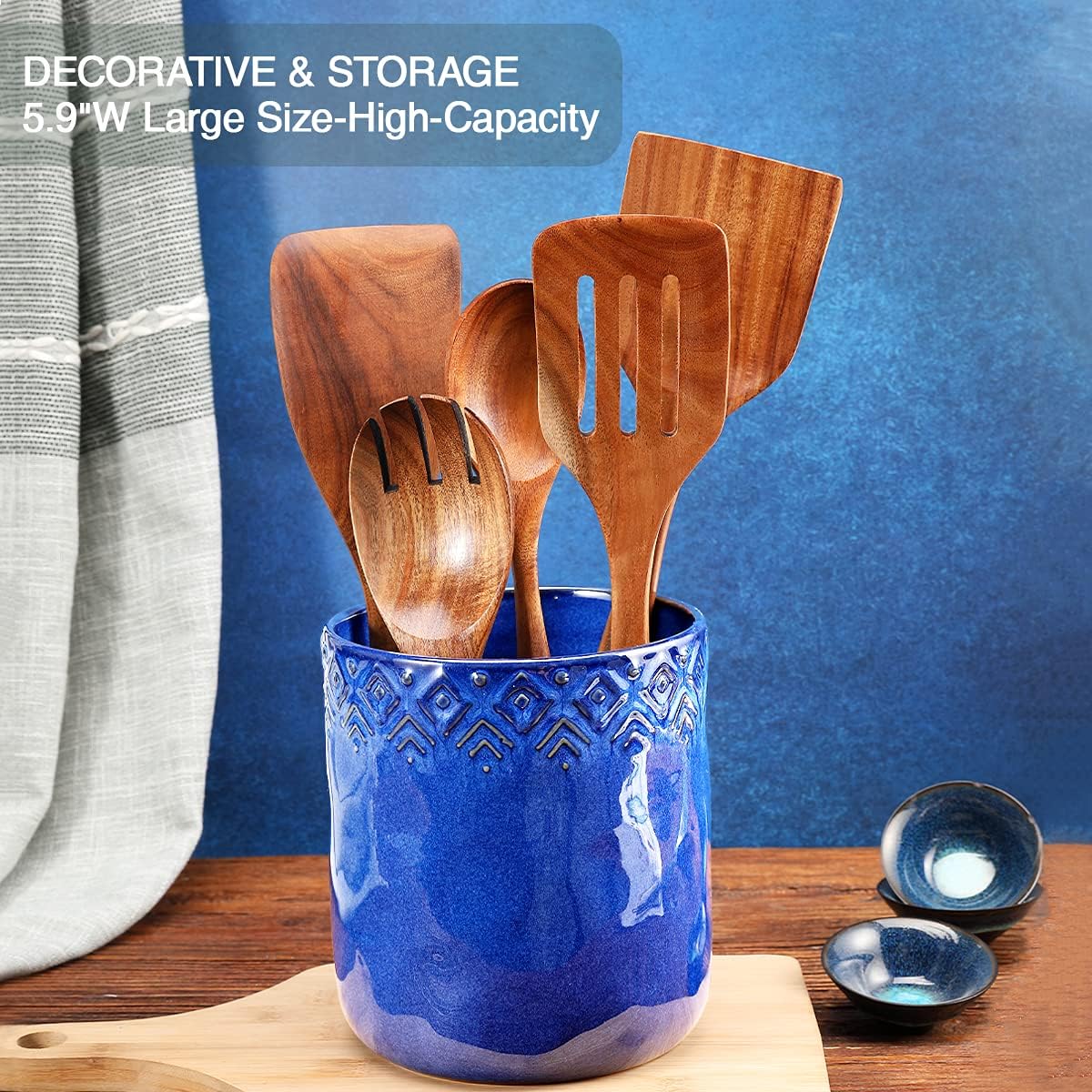Kitchen Utensil Holder, Ceramic Utensil Crock Large Utensil Holder for Countertop, Cooking Utensil Organizer for Wedding/Birthday/Housewarming Gift, Navy Blue Color : Home & Kitchen