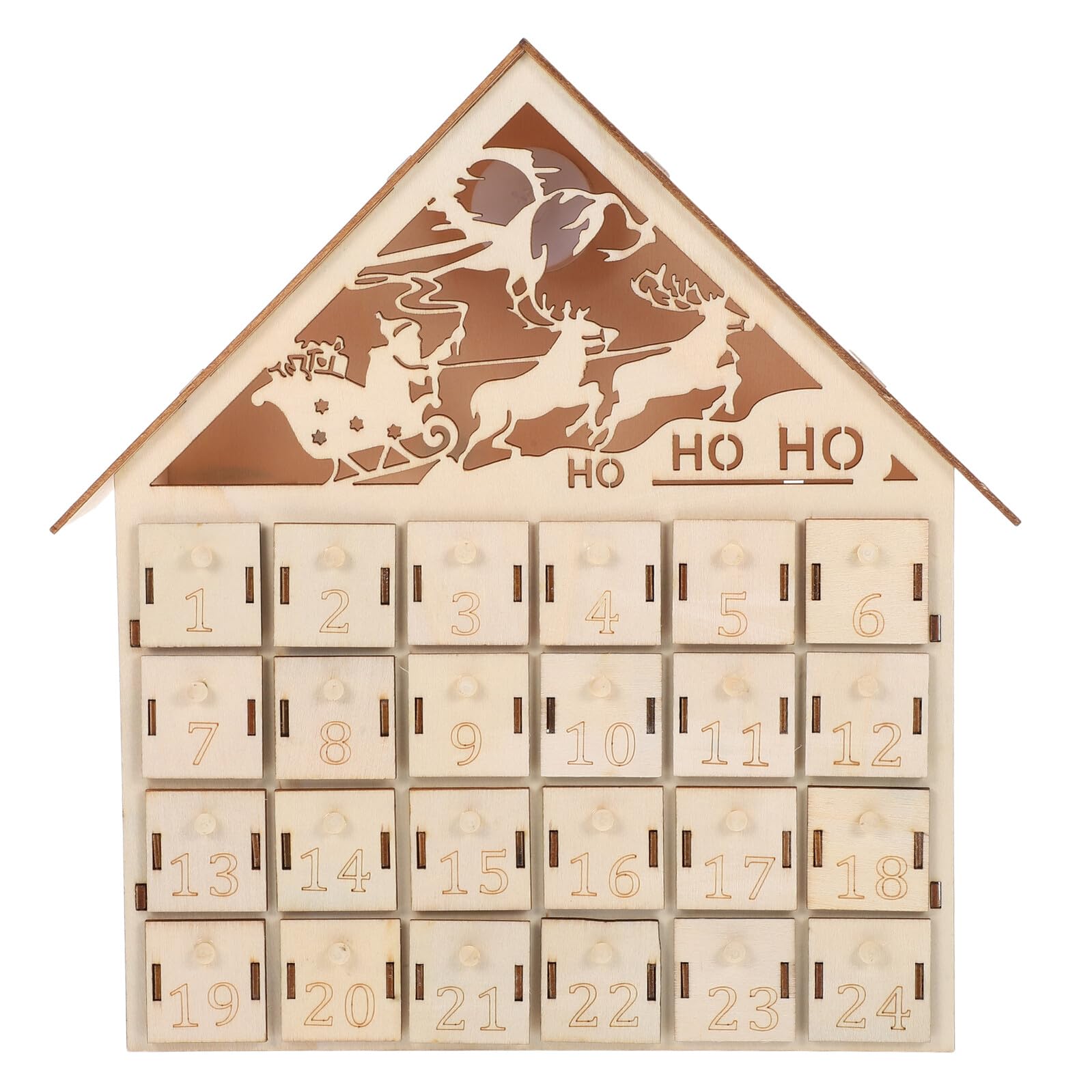 Lurrose Calendario Avvento in Legno LED Riempire Decorazione Natalizia da Tavolo Villaggio Rustico Conto alla Rovescia Interattivo per Famiglie Calendario Natale Riusabile