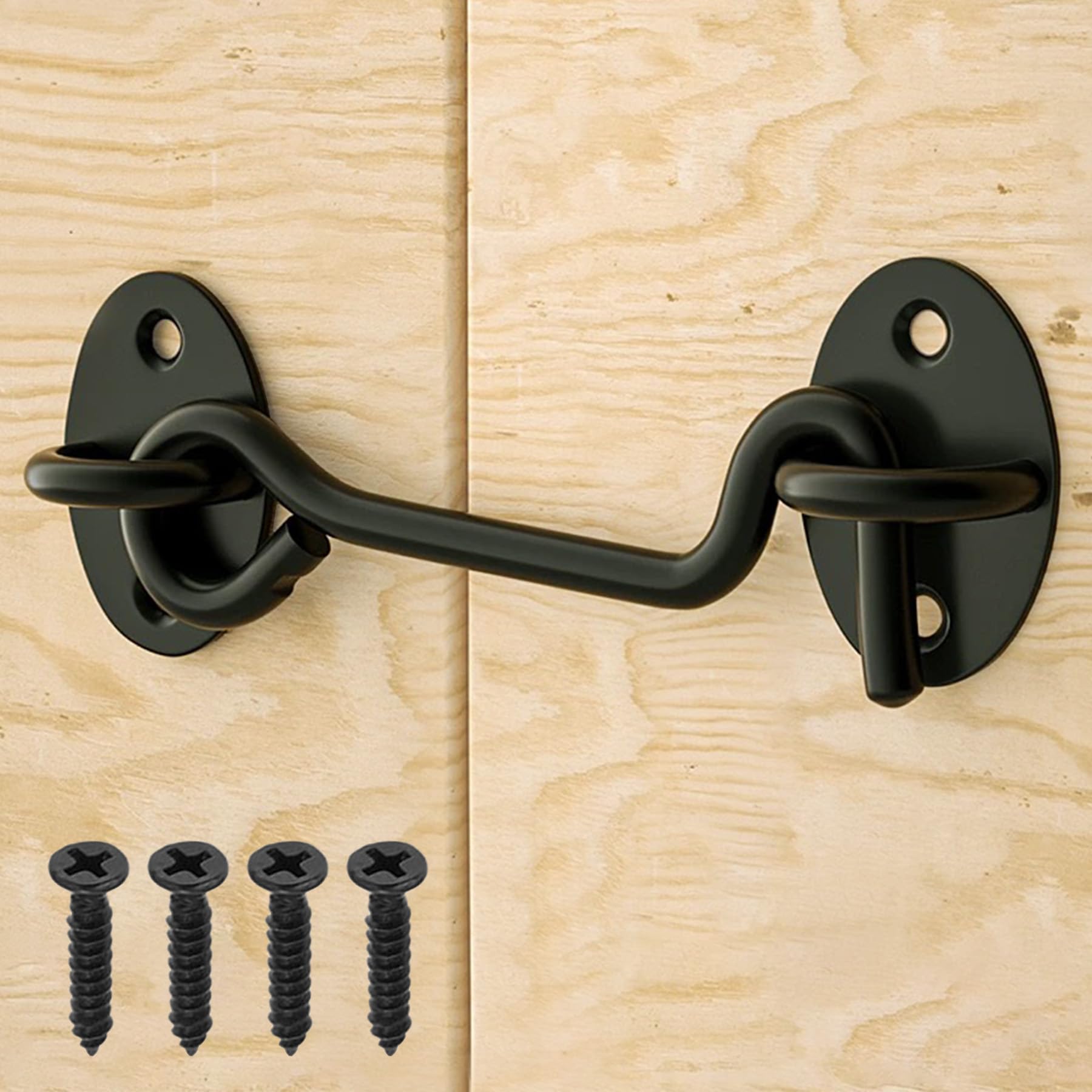 LEPEVNEY 6Inch Stainless Steel Black Cabin Hook Latch & Eye Hook Garden Gate Latch Door Hold Open, 6" (150mm)