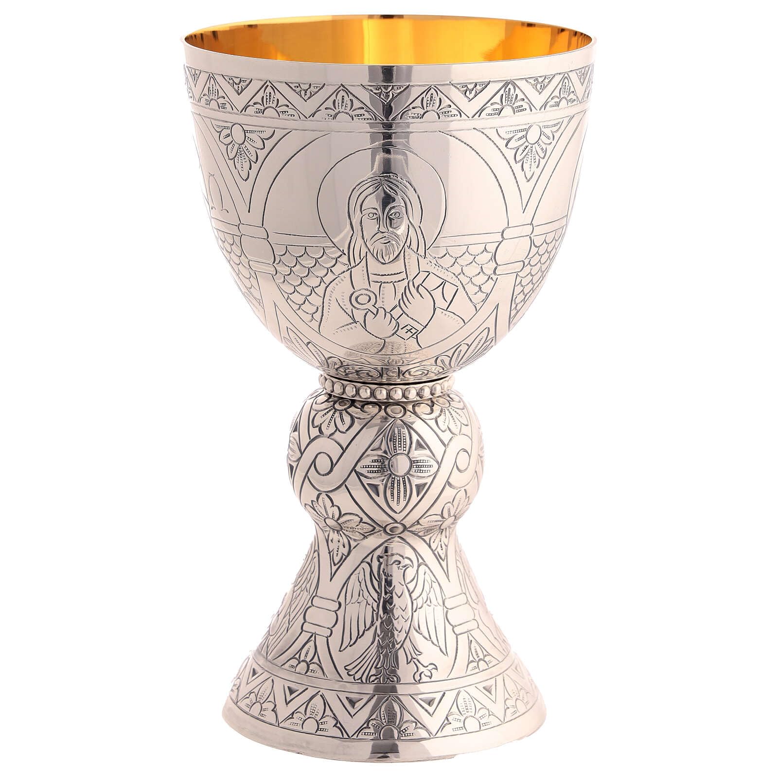 Chalice, paten, ciborium Molina Tassilo in 925 solid sterling silver, PatenChalice height: 18 cm|Ciborium diameter: 12 cm|Ciborium height: 21 cm|Chalice cup diameter: 10.5 cm|Paten diameter: 16 cm