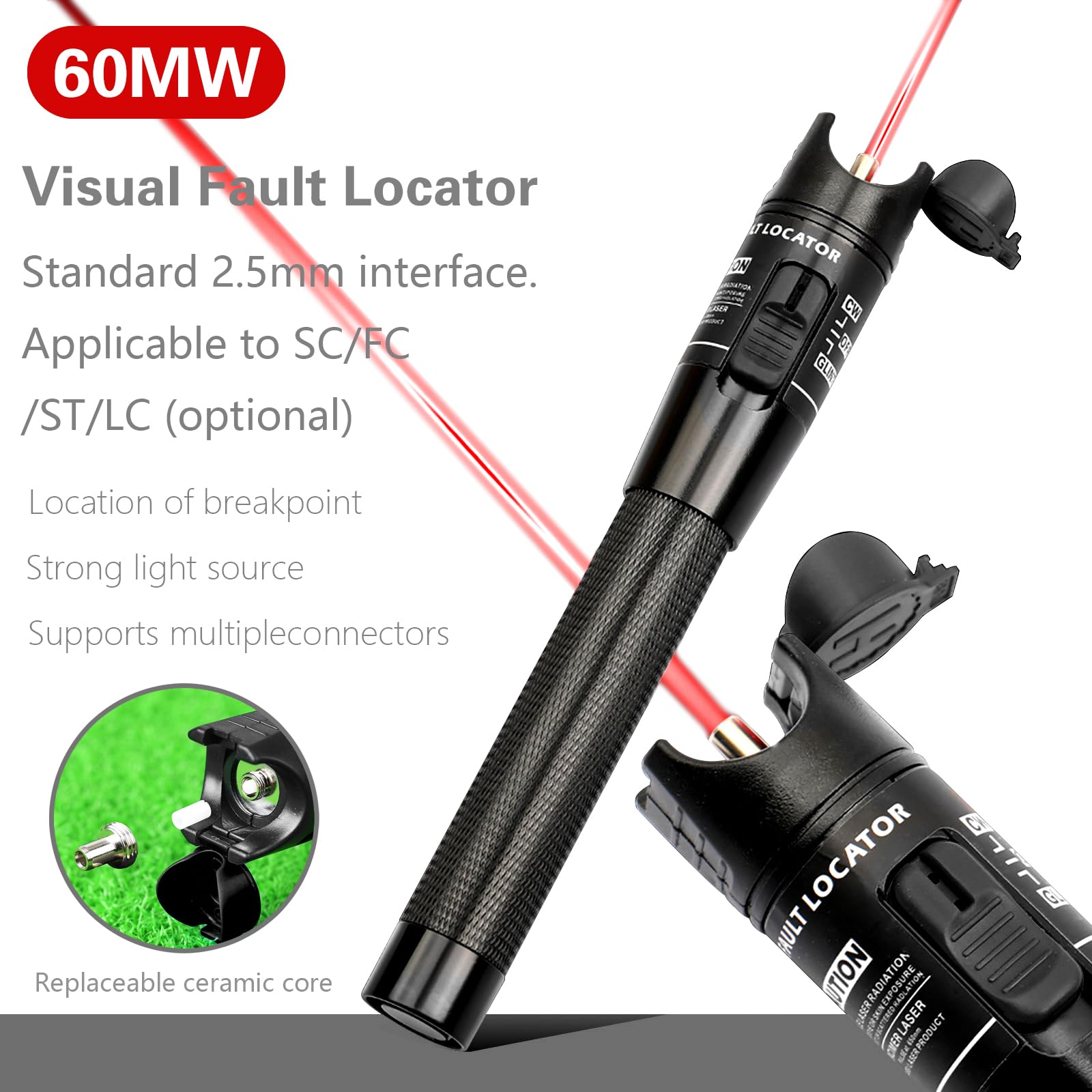 Localizzatore Visivo Di Guasti Per Fibra Ottica 60MW 60KM – Tester A Penna VFL Con Interfaccia 2,5mm, Kit Portatile Con Custodia - 5