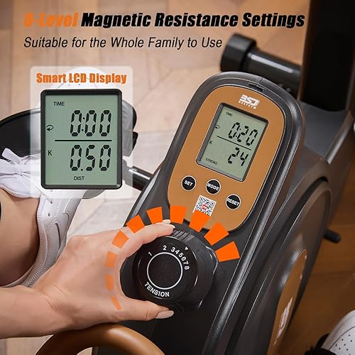 Miniatura 7 de Máquina de remo, remo 3 en 1 con altura ajustable de 6 niveles y resistencia de 8 niveles, sistema de riel deslizante doble, soporta hasta 350