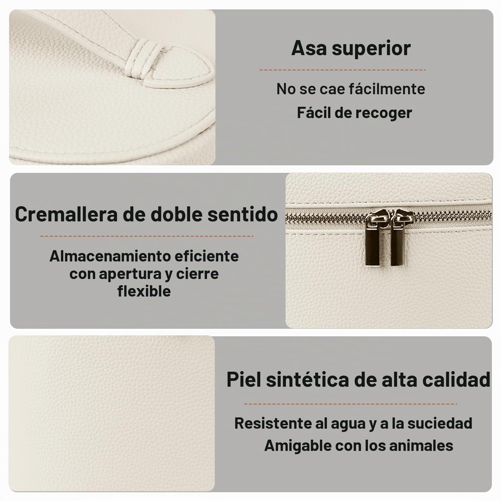 Neceser Maquillaje de Cuero PU Impermeable, Neceser Viaje para Mujer Grande, Maletín de Cosméticos Portátil, Bolsa de Maquillaje Organizador con Divisor Desmontable y Doble Cremallera (Blanco)