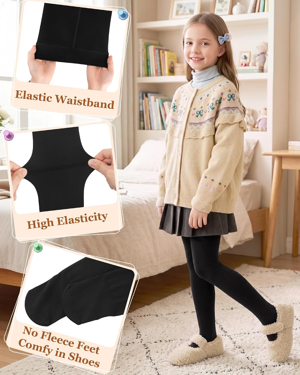 HONGTEYA Girls Fleece Lined Tights Winter Warm Thermal Leggings Stockings