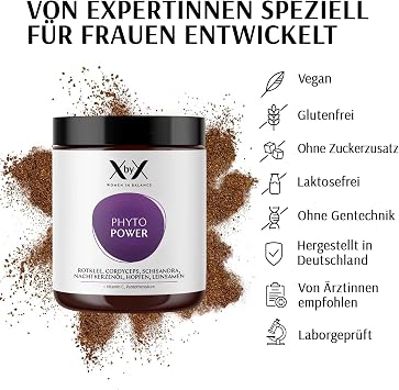 XbyX Phyto Power 90 g 45 Servings Hormonal Support from Menopause Hormone-Free Without Soy With Red Clover Cordyceps Schisandra Evening Primrose Oil Hops & Flax Seeds From Germany