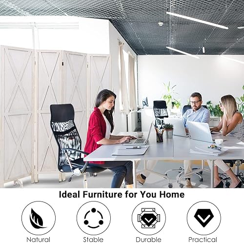 Miniatura 6 de ECOMEX Divisor de habitación de 4 paneles de 56 pies de madera y pantallas plegables de privacidad para el hogar oficina restaurante dormitorio