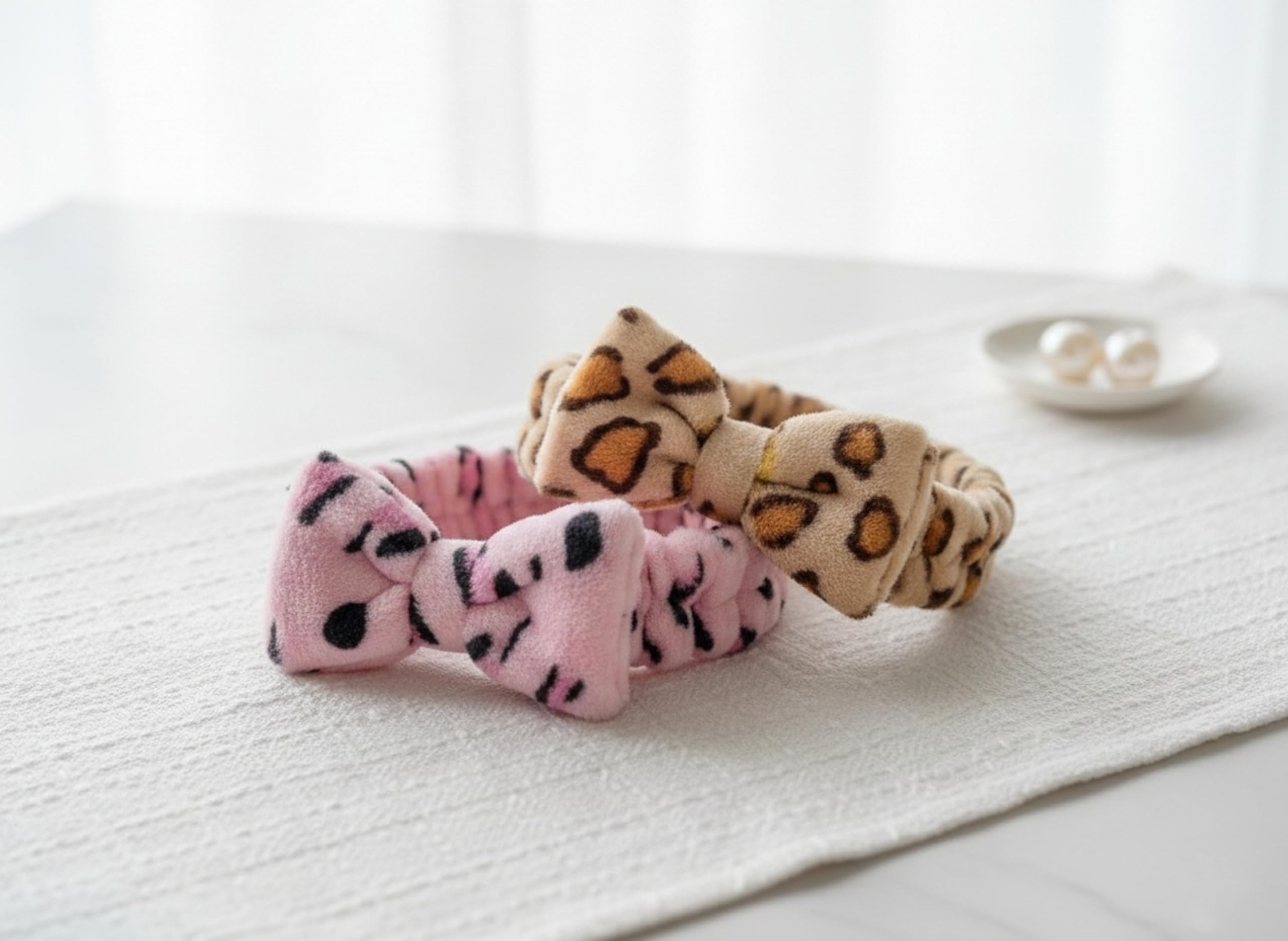 Soft Bow Hair Band Set of 2 Pcs for Women, Plush Fabric Headband with Tiger Print, Skincare and Makeup Accessory-image-19