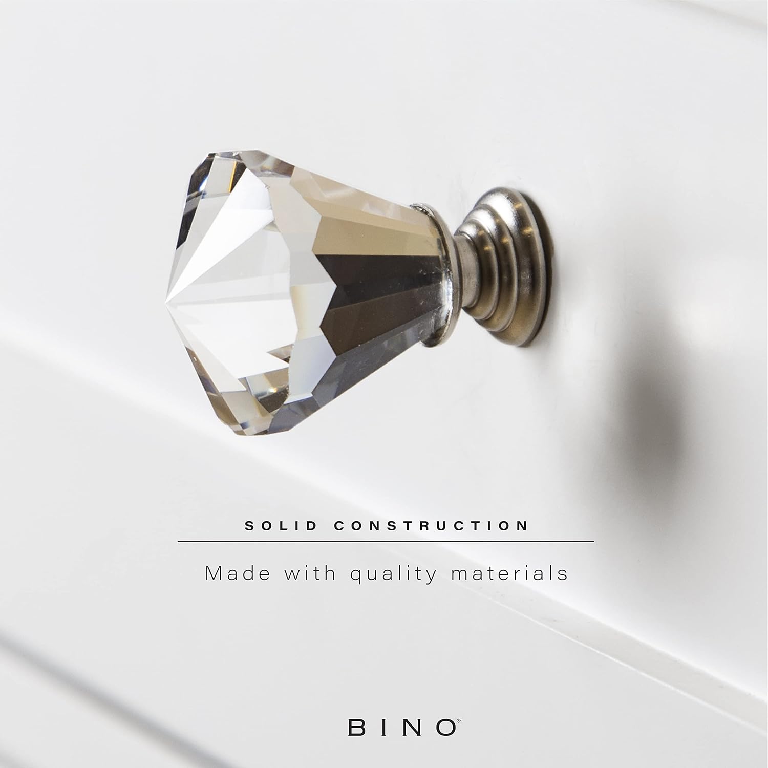BINO 12-Pack Crystal Cabinet Knobs Drawer Pull Handles - 1.25" Diameter (32mm), Satin Nickel - Dresser Knobs for Dresser Drawers Crystal Knobs and Pulls Handles