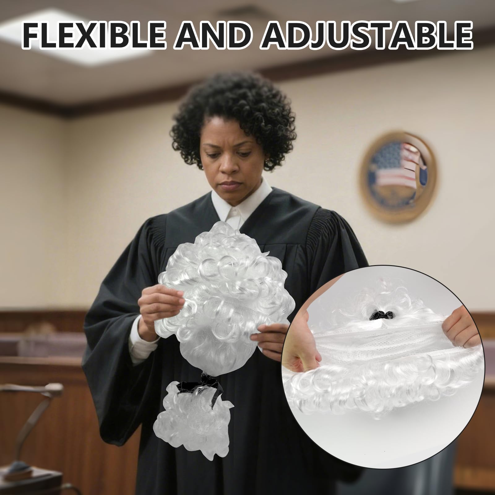 2 Pcs Judge Costume Accessories,White Judges Wig Lifelike And Vivid,Mini Wooden Judge Gavel,Lightweight And Portable,Party Costume Accessories,Cosplay Accessories for Halloween Makeup Theme Party - Image 4