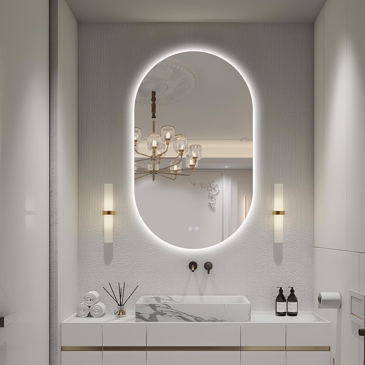 40" x 24" Oval LED Mirror for Bathroom, Backlit Vanity Mirror with Lights, Frameless Smart Wall Mirror, 3 Colors Stepless Dimmable, Anti-Fog, Shatterproof, Memory, CRI95+(Horizontal/Vertical) Clear 40"L x 24"W