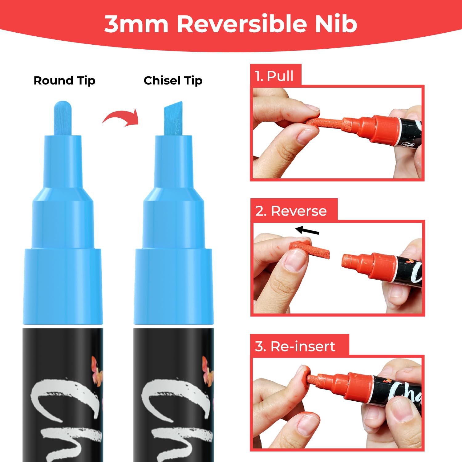 Chalkola Chalk Markers - Pack of 40 (Neon, Classic & Metallic) Chalk Pens - For Chalkboard, Blackboard, Window, Labels, Bistro, Glass - Wet Wipe Erasable - 3mm Reversible Tip
