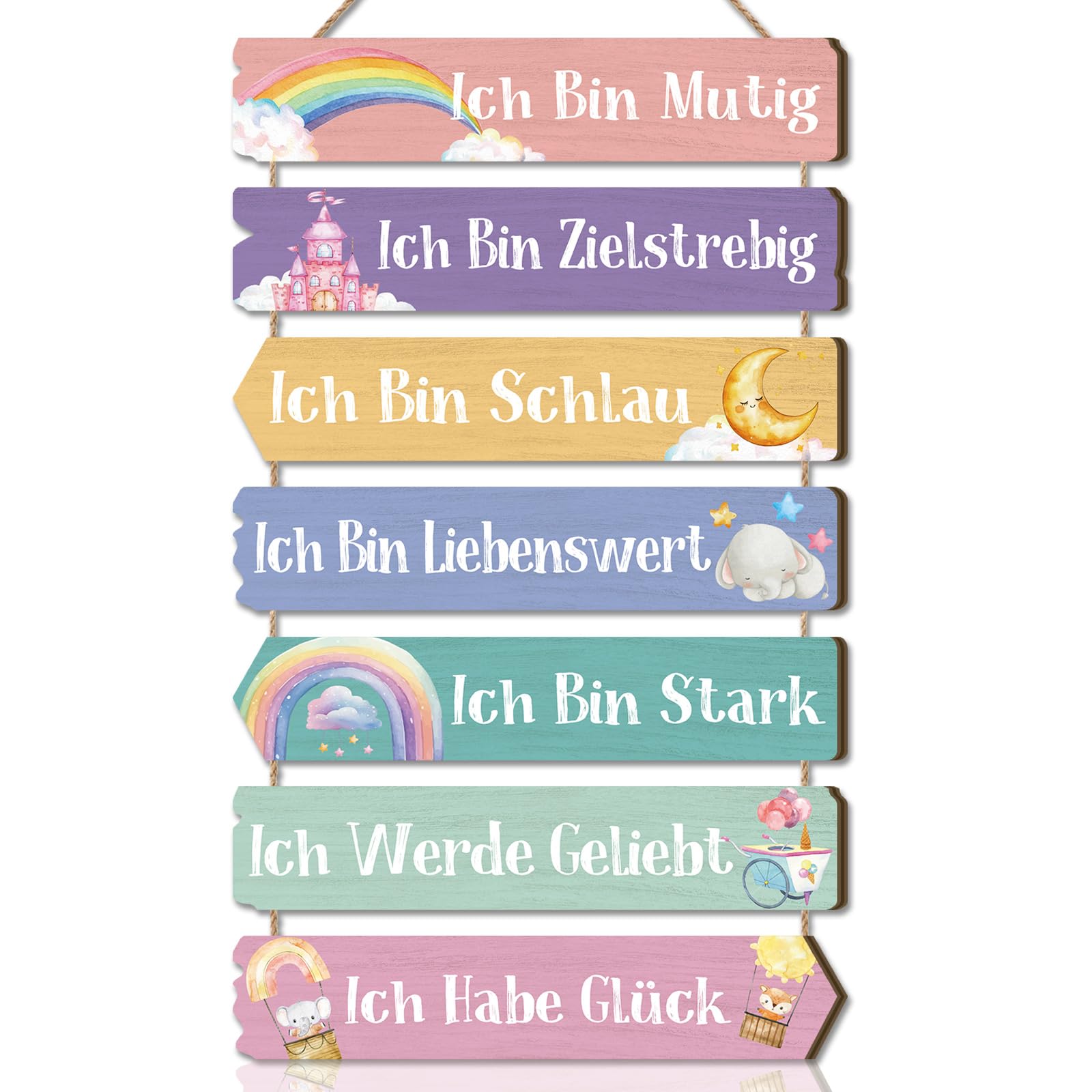 CHDITB Regenbogen Wanddeko Kindzimmer Mädchen,Wanddeko Mädchenzimmer Türdeko,Inspirierende Zitate Wandbild,Regenbogen Schild mit Spruch,Ich Bin Muig Tiere Wandkunst Babyzimmer Schlafzimmer Geschenk