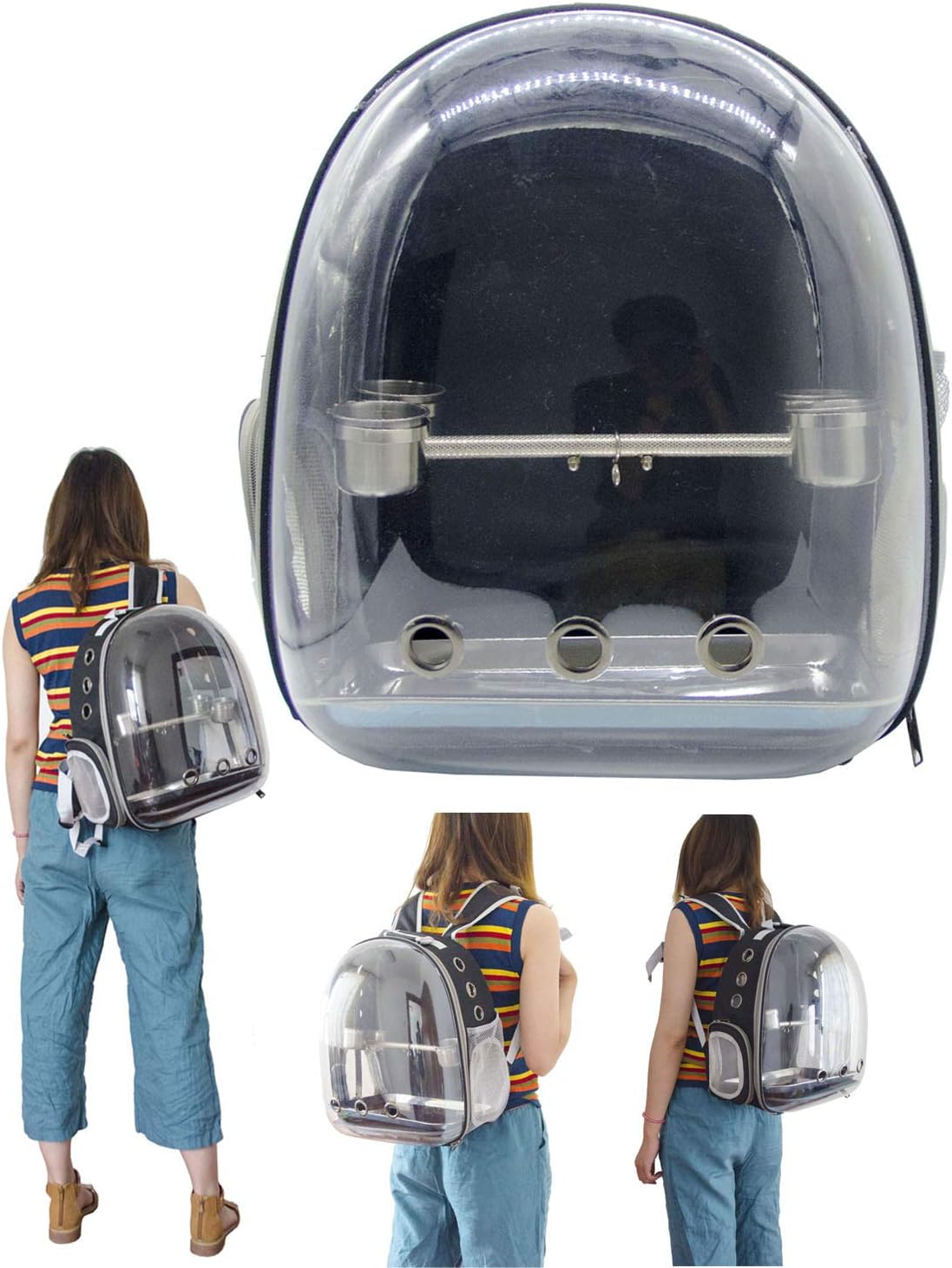 SHANGXING Parrot Carrier Bird Travel Bag Space Capsule Backpack with Wood Perch for Pet Bird Parrot Breathable 360° Sightseeing