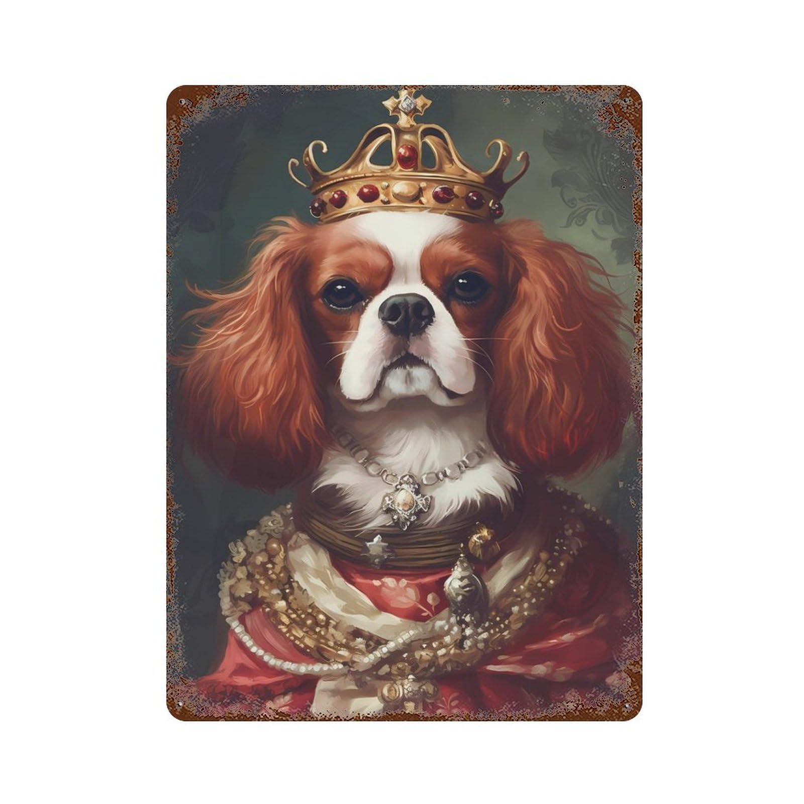 Cavalier King Charles Span 15.7"x11.8" Aged Metal Wall Plaque, Retro Wall Decor for Farmhouse, Kitchen And Entryway Decor