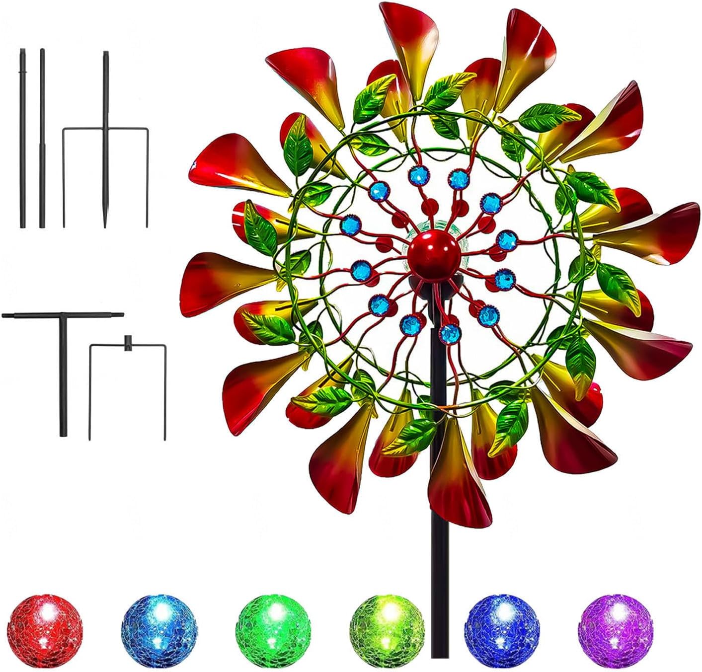 83in Garden Spinners Yard Spinners Metal Multi-Color Seasonal LED Lighting Wind Art for Yard and Garden