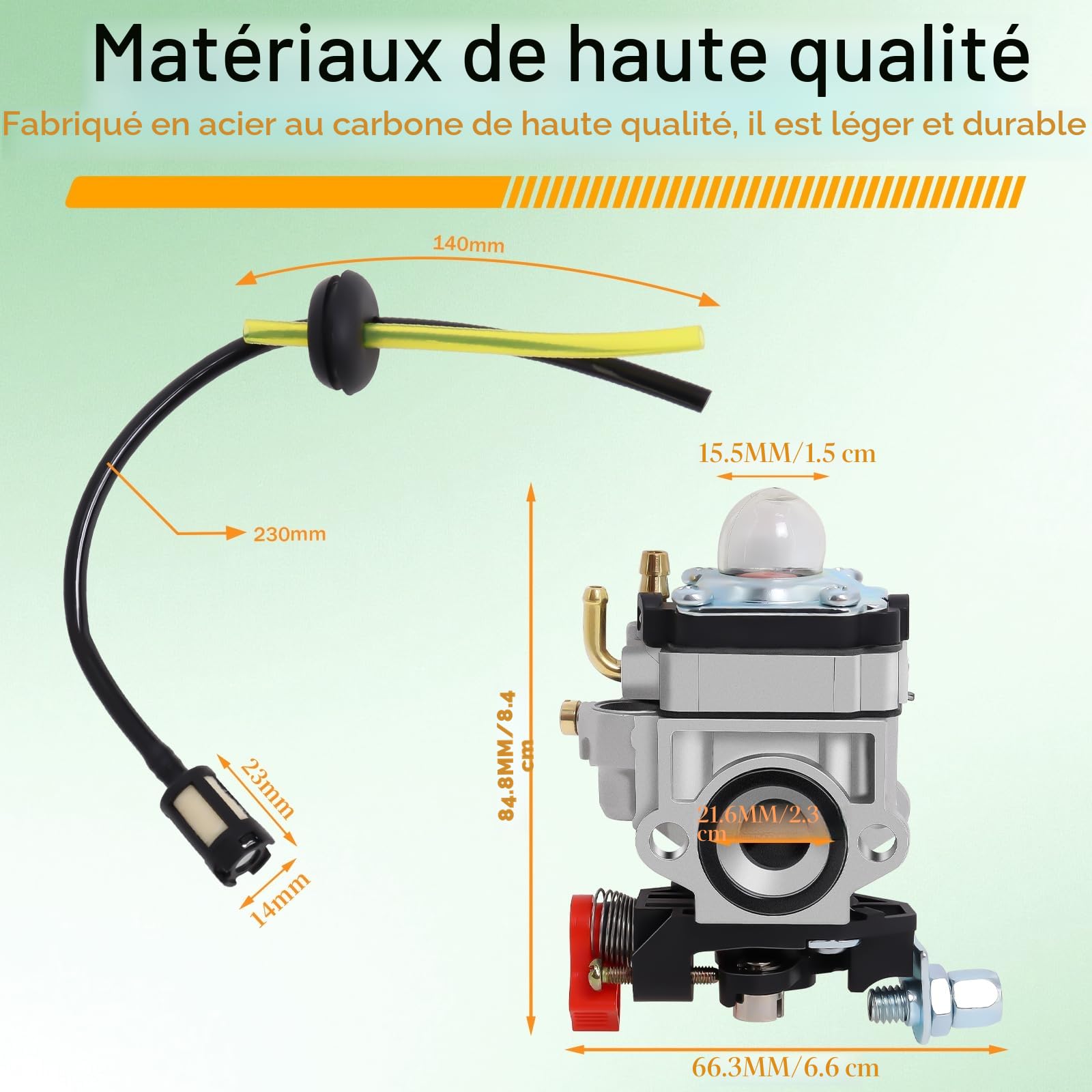 Carburateur Compatible avec Walbro Type WYJ 26cc-33cc Débroussailleuses et Tondeuses à Gazon avec Entretoise de Pompe Primaire Ensemble de Tuyaux de Carburant Déplacement par Poweka