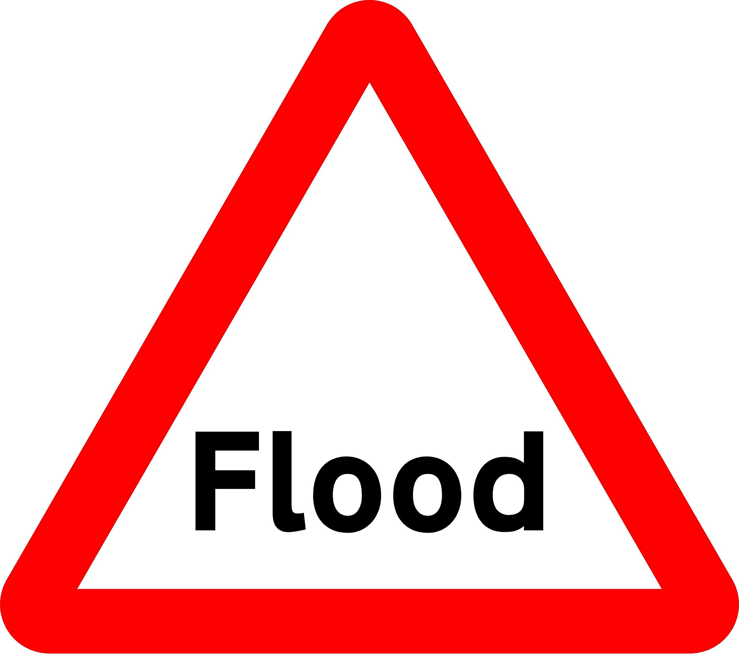 Flood Warning Road safety sign - 3mm Aluminium sign fitted with 2 strips Channel to rear for mounting on post 300mm x 300mm