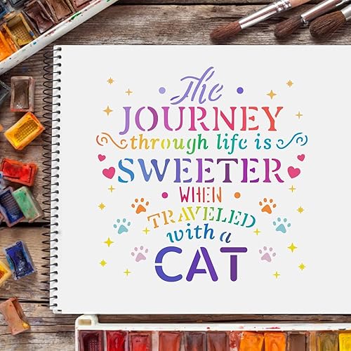 Miniatura 5 de FINGERINSPIRE 16 plantillas de gato de 7.8 x 7.8 pulgadas, juego de pintura de dibujo de mariposa de gato, plantilla de letras de gato, plantillas