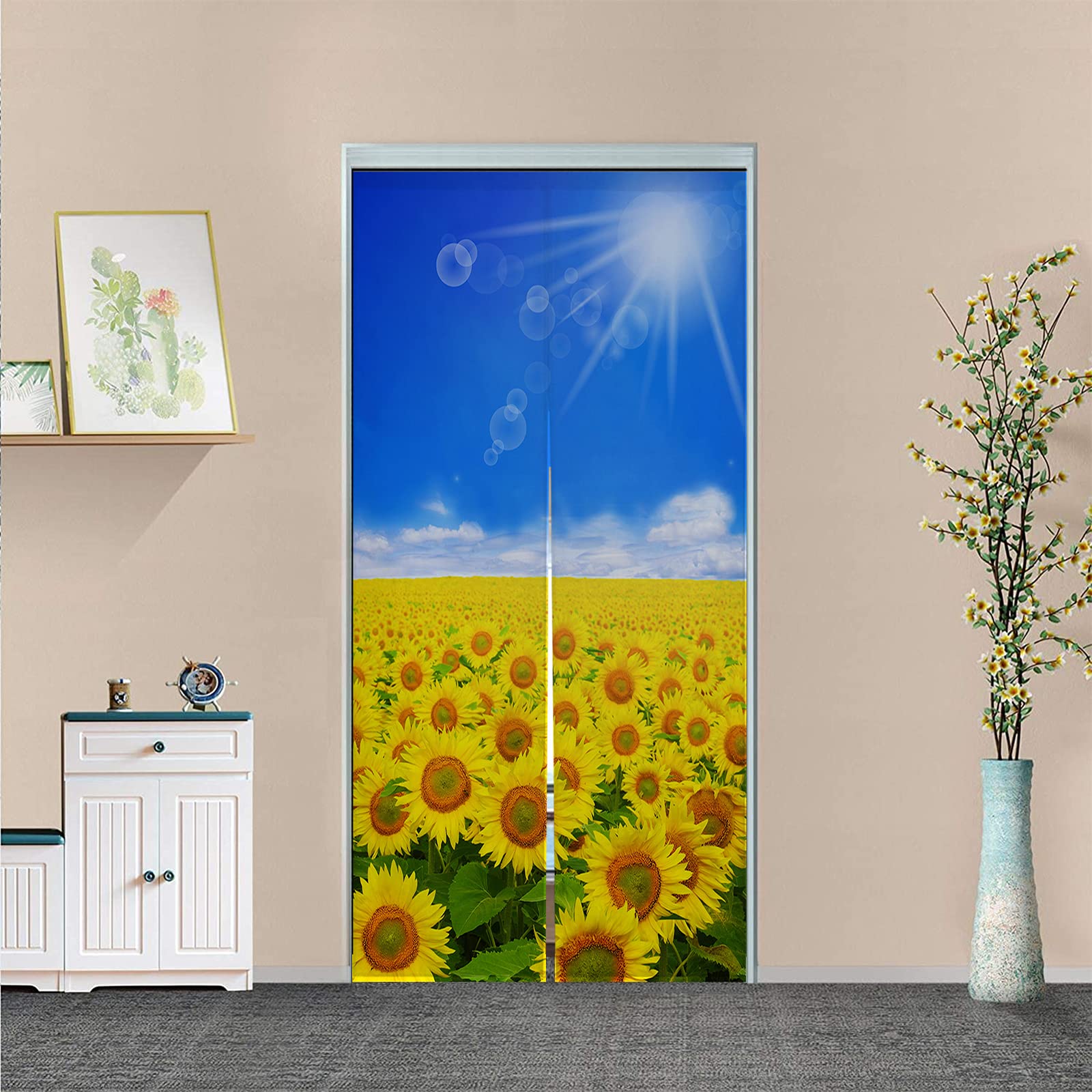 Amazon｜ひまわり のれん ロング 目隠しロング暖簾 遮光