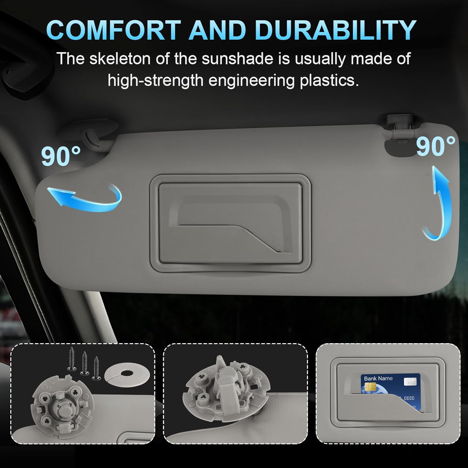 Sun Visor Driver&Passenger Side for 2011-2019 Chevy Cruze, Gray, Left&Right Side Car Visor with Mirror,Replacement#95034256 95034253 84126667 84126658