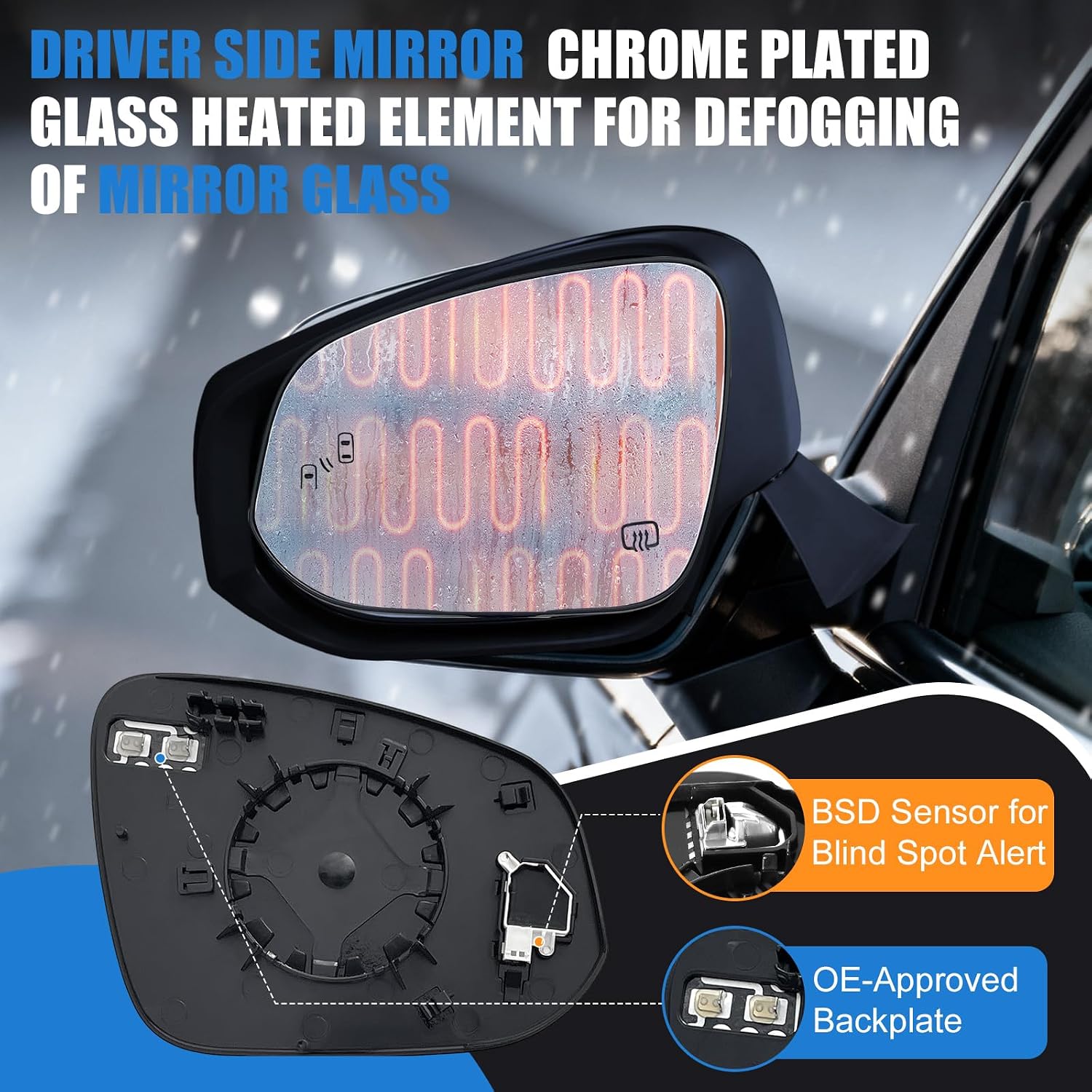 Left Driver Side Mirror Glass Replacement Compatible with Toyota Highlander 2020-2025 & Grand Highlander 2024-2025, Power Heated with Blind Spot Detection, Includes Pry Tool, Replaces OE 87961-0E351
