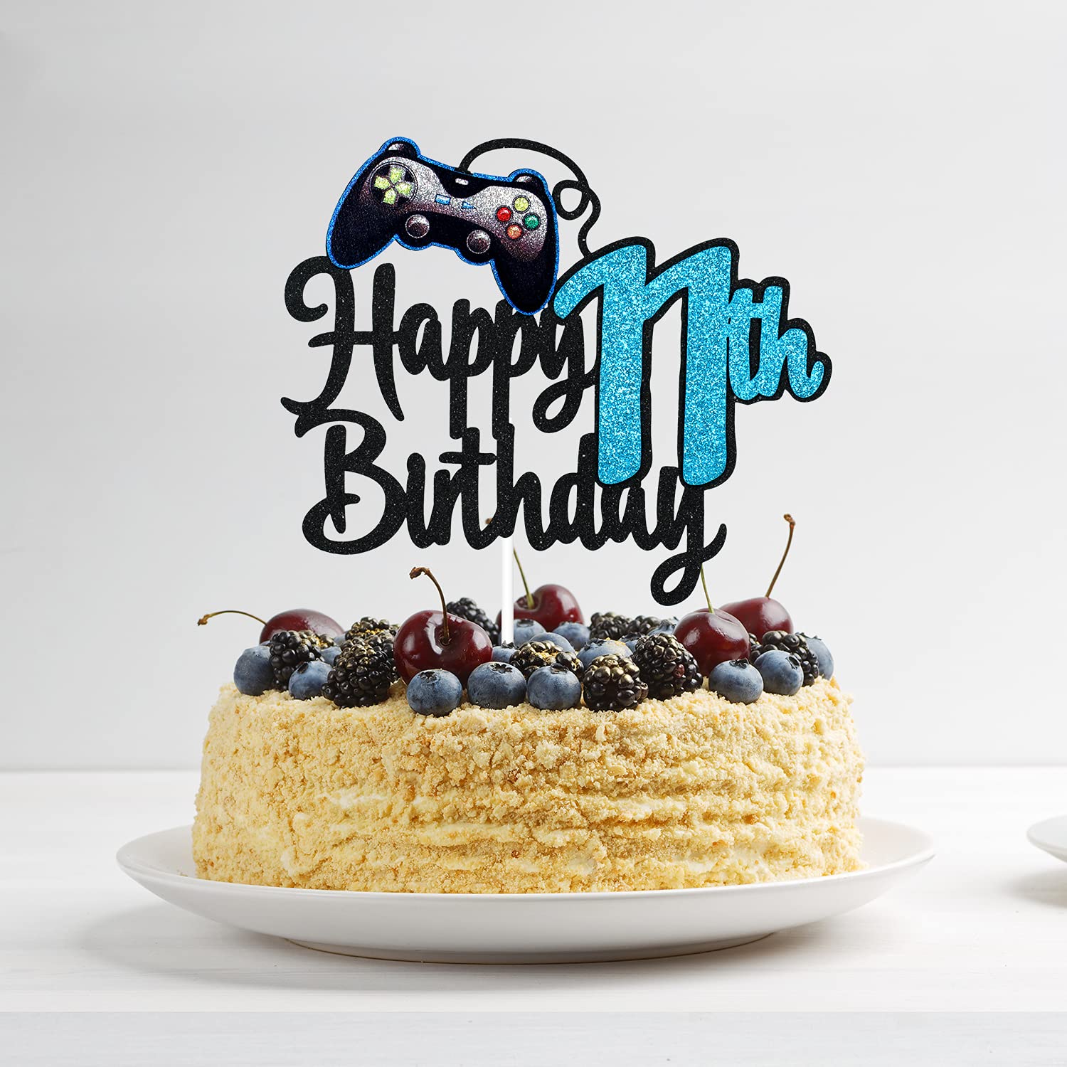 Glitter Black Video Game Theme Cake Topper - Happy 11th Birthday Decoration For Level-Up Parties - View #9