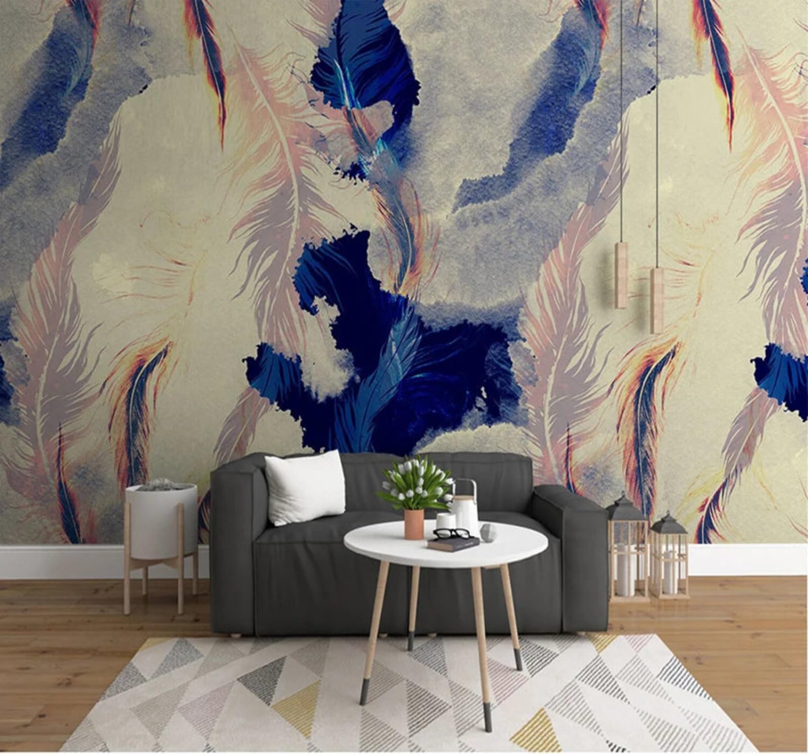 Abstract Hand Drawn Ink Wash Feathers Art 3D Wallpaper Easy Install Feature Office Living Room Sofa Bedroom TV Background Wall Decoration-250cm×170cm