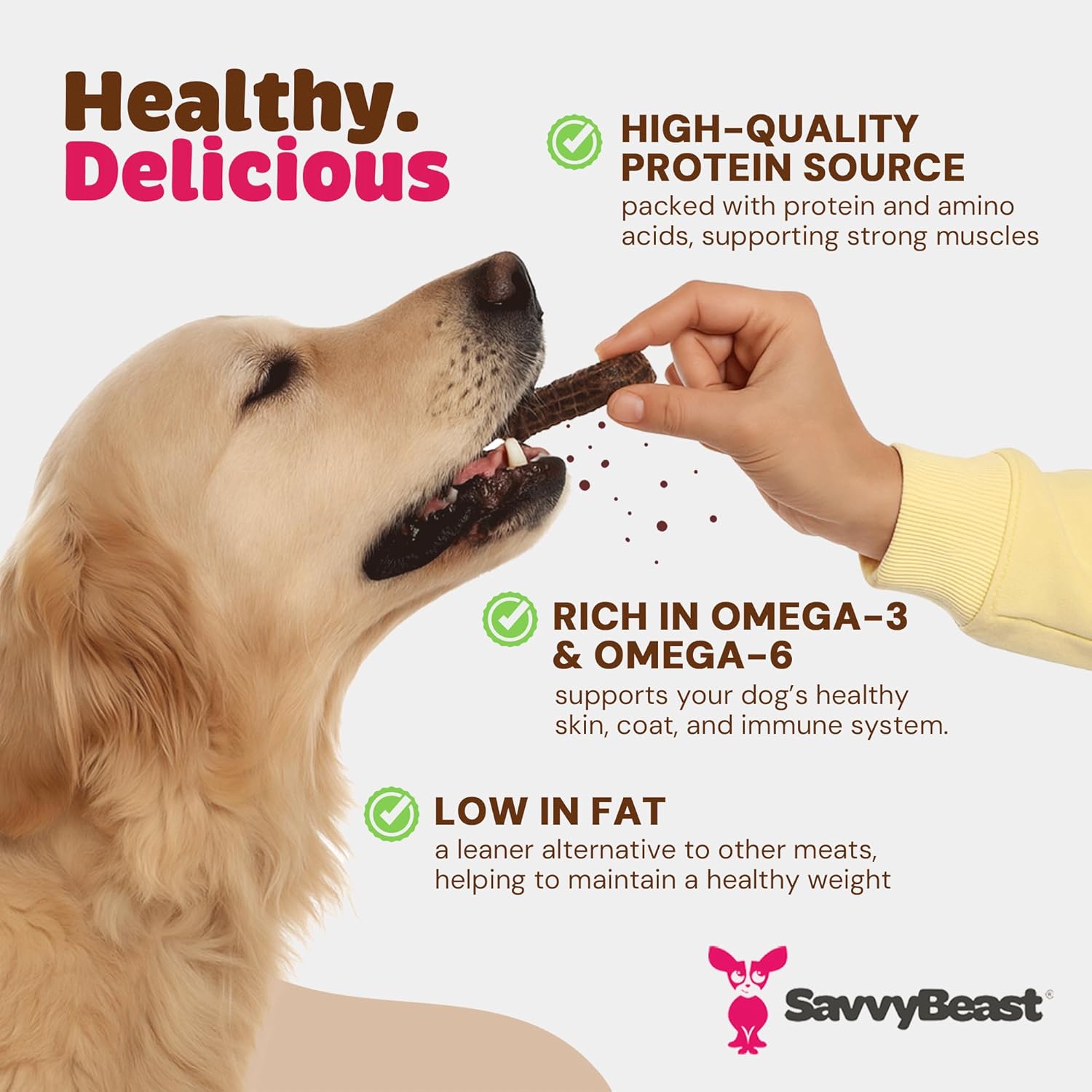 SavvyBeast Dehydrated Venison Dog Treats – 100% Single Ingredient, High Protein, Grain-Free, Hypoallergenic Treats for Dogs with Allergies & Sensitive Stomachs – USA Made, Small Batch (5 oz)