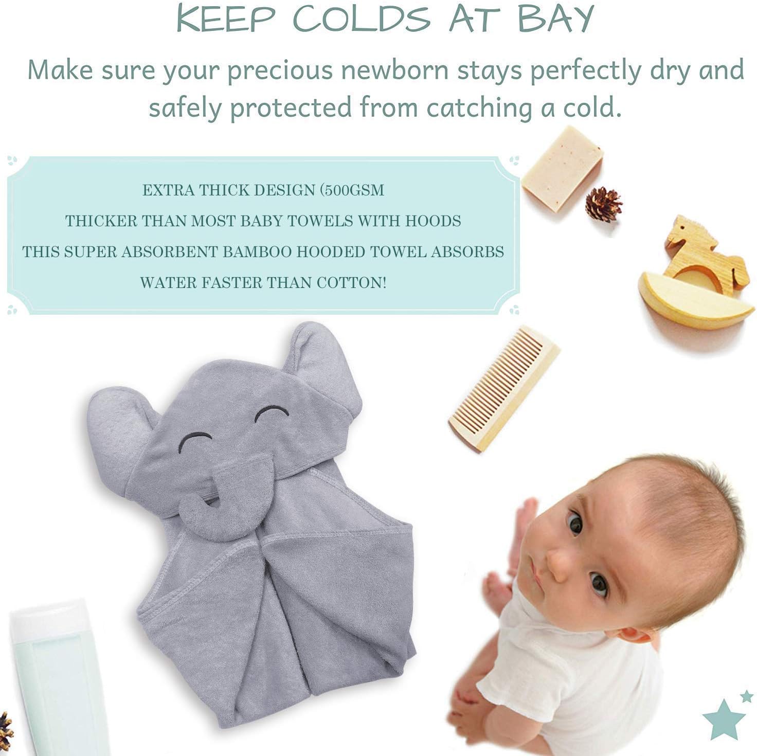 Premium Bamboo Baby Bath Towel – Ultra Soft Organic Hypoallergenic Baby Hooded Towels for Babies - Newborn Essential Cute Grey Little Elephant -Perfect Baby Registry Gifts for Boy Girl : Everything Else