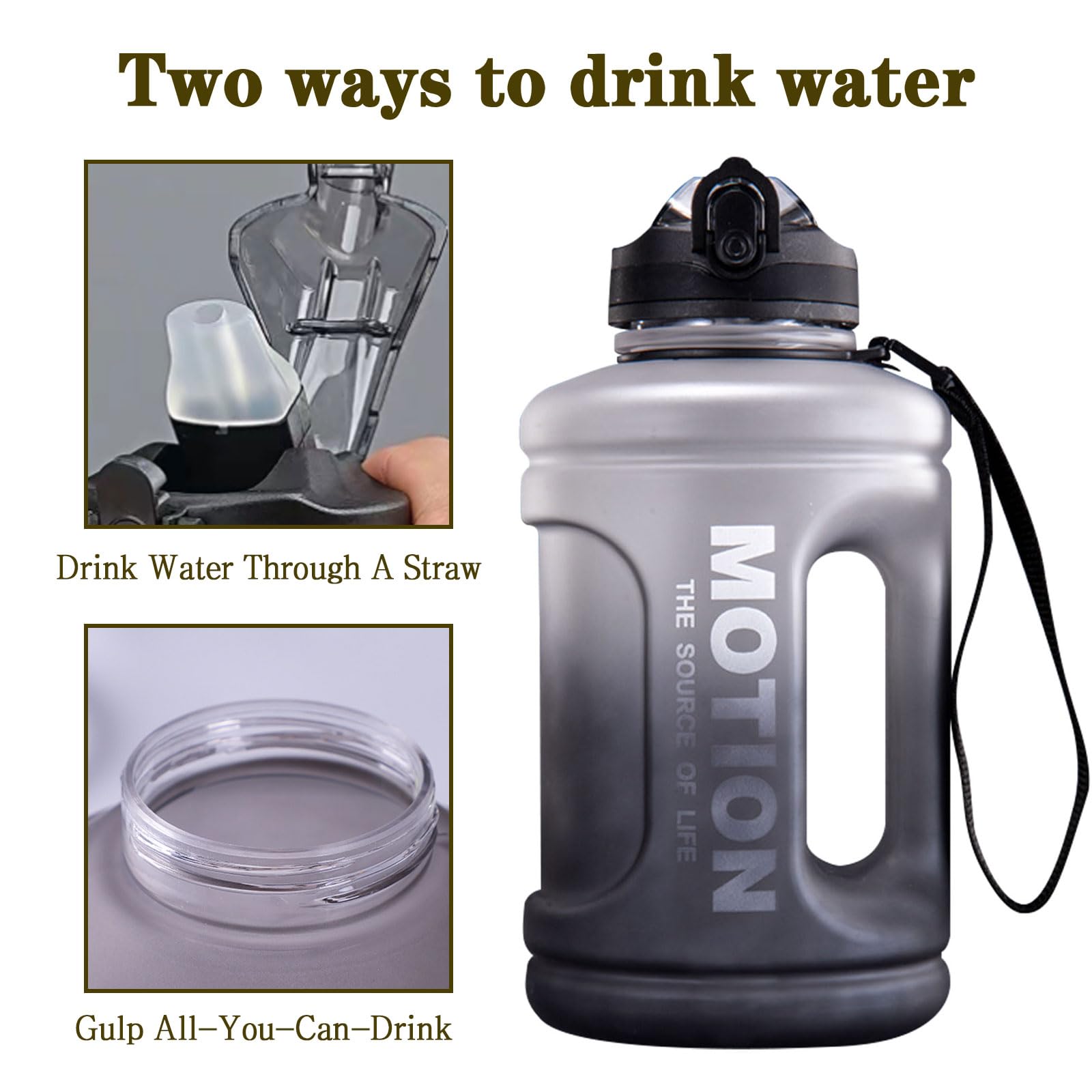Ogetok 1.5L Large Water Bottle 50oz Black Water Jug, 0.4 Gallon Sports Gym Drink Container with Handle & Straw - Image 4