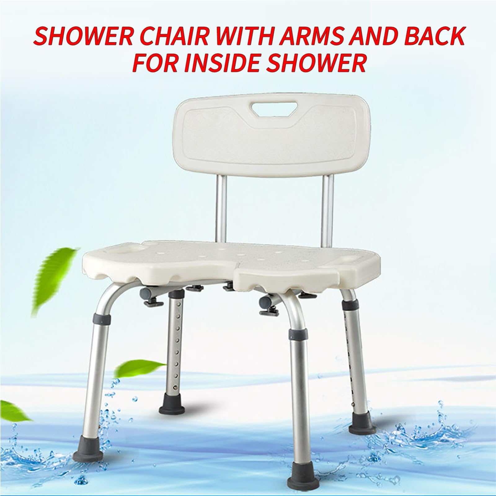 Silla De Ducha para Ancianos, Taburete De Ducha De Aluminio Antideslizante Regulable En Altura con Respaldo Y Reposabrazos, Asiento De Ducha para Ancianos Y Discapacitados, 136 Kg