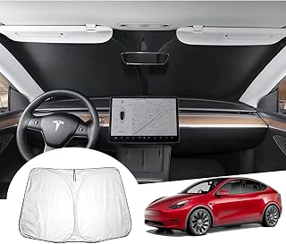 GAFAT Tesla Model Y Juniper 2025 2026 / Model 3 Highland 2017-2025 2026 Sun Shade Front Window Indoor, Tesla Model Y 2025 Windshield Tesla Model 3 2024 Parasol Sun Shade, UV Protection, Cooling, Inner Protection