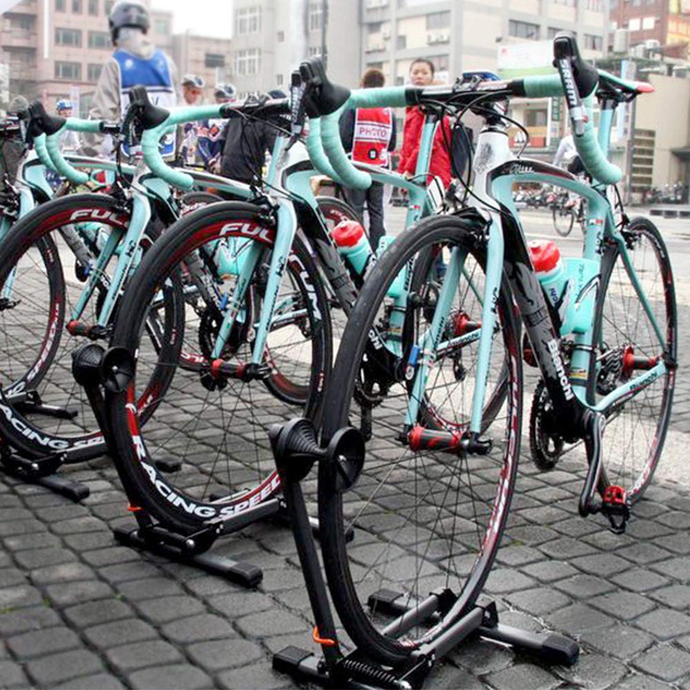 Foldable Floor Bike Stand Portable Bicycle Storage Holder Mountain Bikes Adjustable Cycle Parking Rack Aluminium Alloy Garden and Garage Park and Repair for MTB Road Bikes