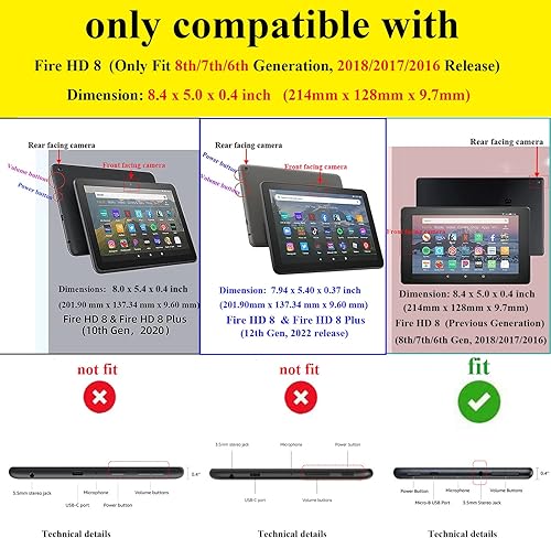 Miniatura 2 de Funda para tablet Tienda Kindle Fire HD 8 de 876 generación 201620172018 con soporte, soporte para lápices, bolsillo encendido y apagado automático,