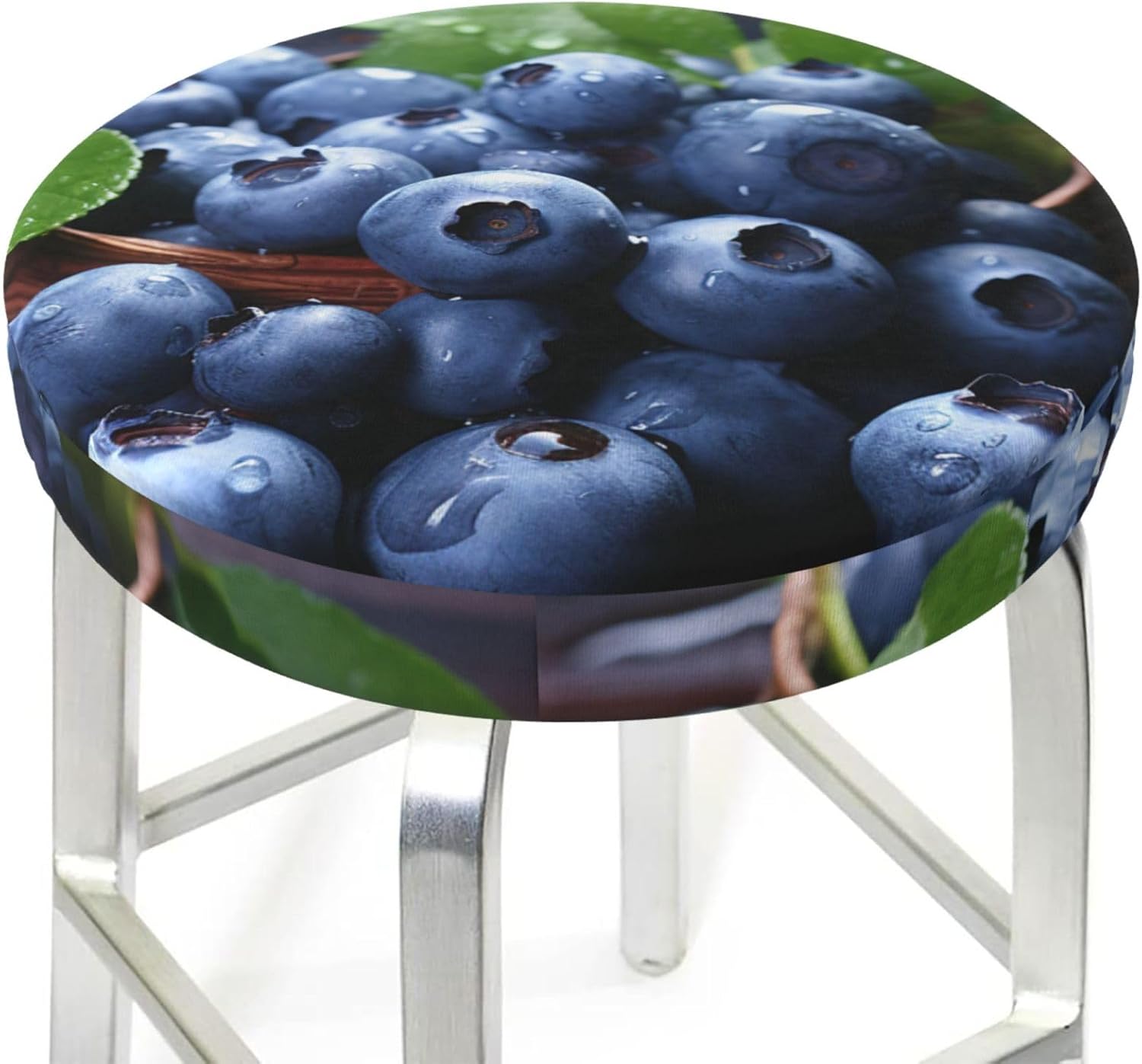 Bar Stool Cover Round Elastic Stool Cushion Covers Delicious Blueberries Bar Chair Cover Washable Stool Cushion Slipcover Stretch Stool Seat Covers for 12-14 Inch Chair