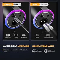 Vista 6 de Micrófono de podcast XLR/USB, micrófono para juegos con botón de silencio, efectos de reverberación, cancelación de ruido, soporte de brazo