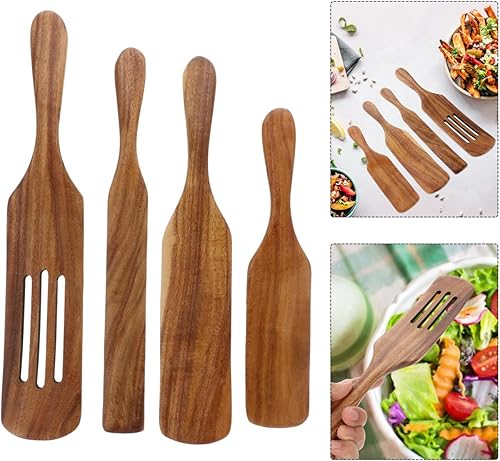 Miniatura 5 de PRETYZOOM 1 Unidades 4 unids ensalada mezcla espátula bambú freír pizza regalos utensilios de cocina de madera espátula de madera para servir