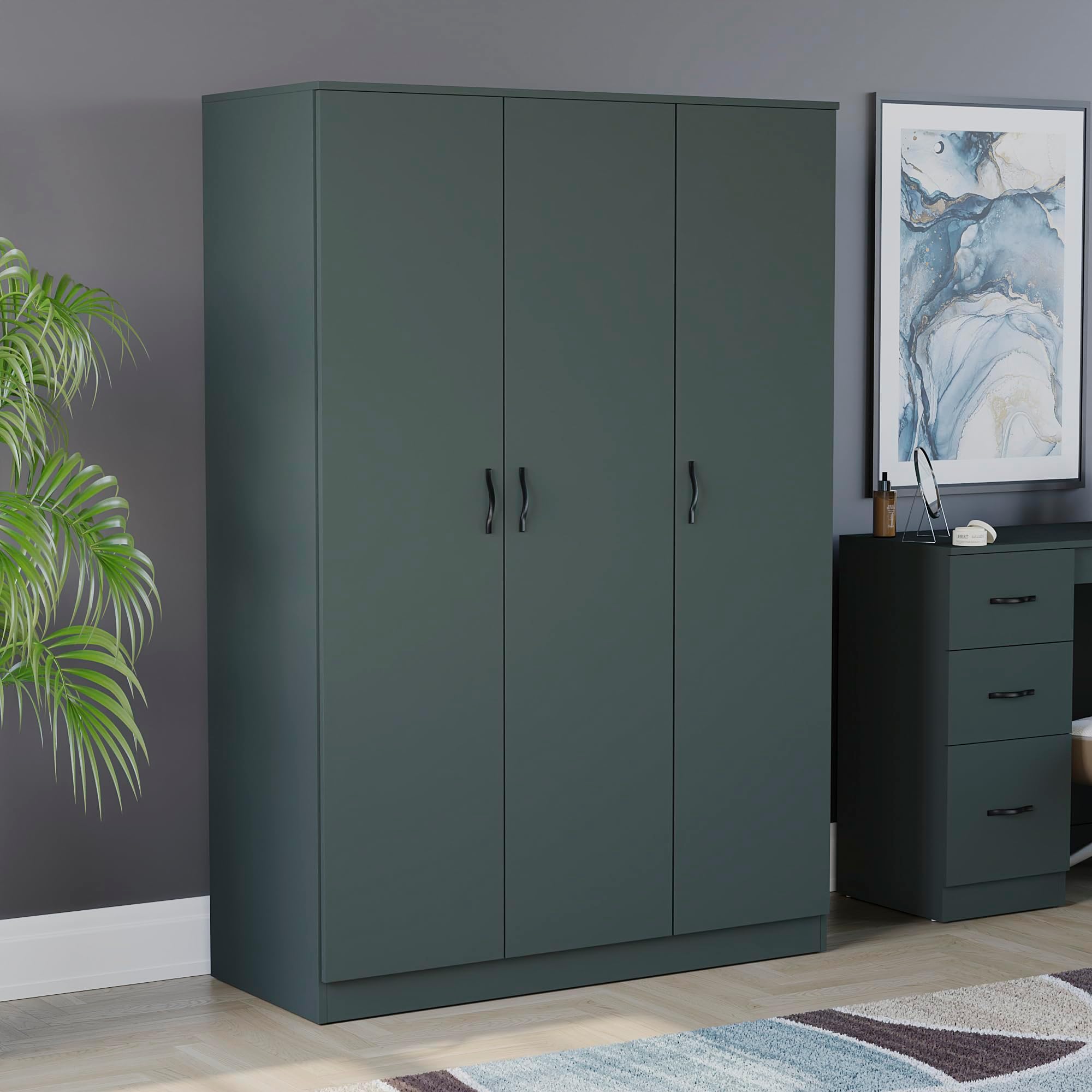 Vida Designs Riano Wardrobe, With Shelf & Hanging Rail Bedroom Storage Furniture (Jasper Green, 3 Door)
