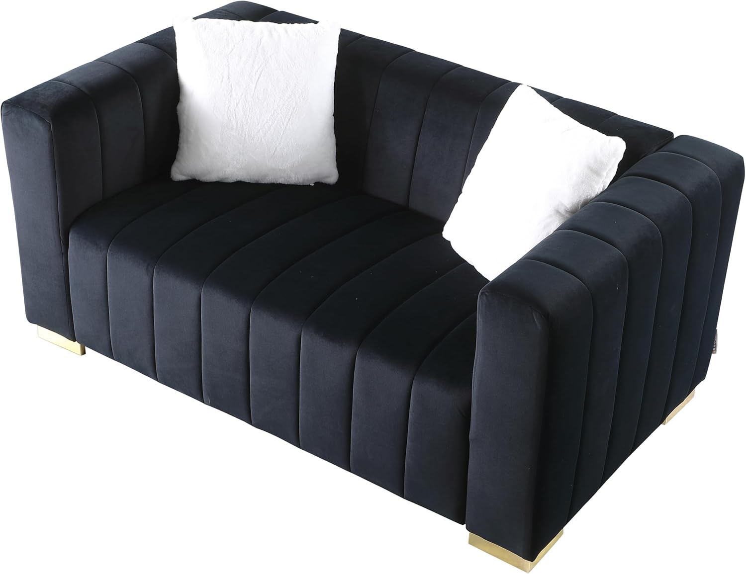 62.6'' Chesterfield Sofa Loveseat Couch for Living Room, Modern Velvet 2-seat Upholstered Sofa Couch with Pillows and Strong Gold Metal Legs for Apartment Bedroom Dorm Office - Black