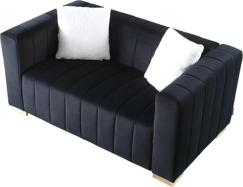 Miniatura 9 de kevinplus Moderno sofá de 2 piezas para sala de estar, sofá tapizado de terciopelo Chesterfield para departamento, dormitorio, oficina, patas de