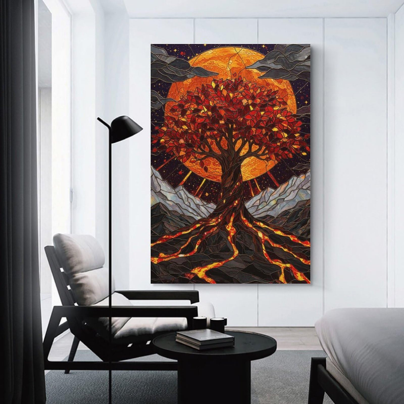 Junmoney Unframe-Style-13 Tree Of Life Under A Full Moon Canvas Wall Decor, 16X24inch(40X60cm), For Home Walls, Creative Rooms Or Shared Spaces, Stylish Home Artwork For Focal Walls