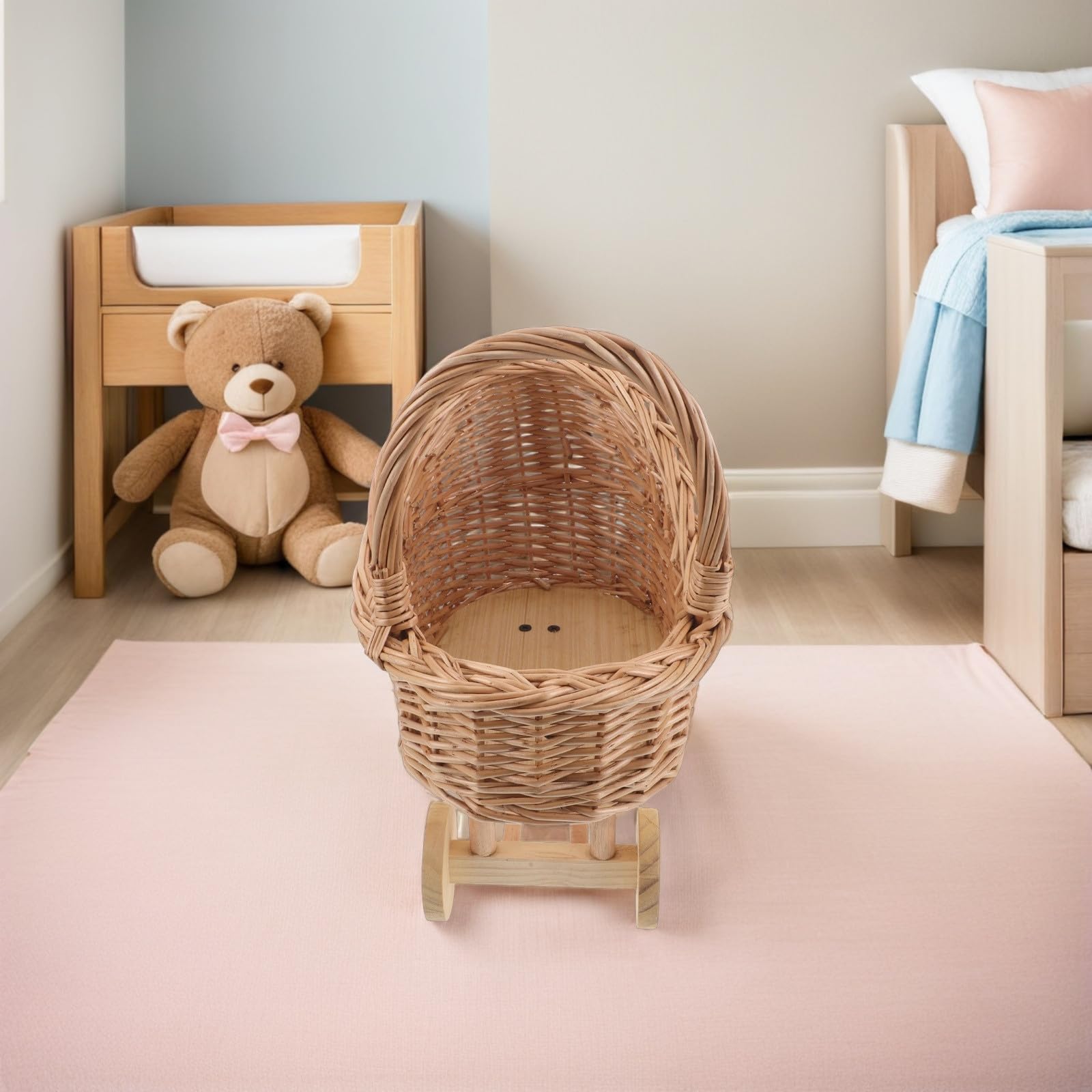 Gatuida Poussette de poupée, Jouet d'imitation en Osier pour bébé Fille, Poussette de poupée, Panier de Fleurs Vintage pour Maison de Jeu