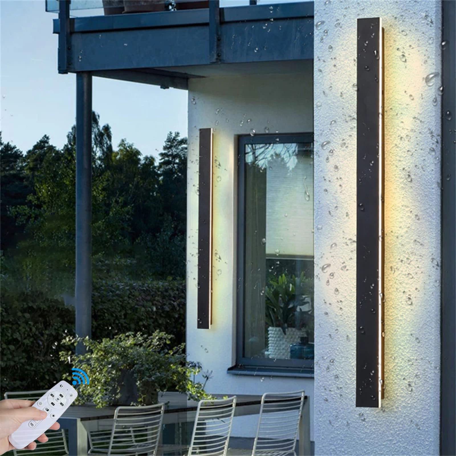 QYYZTQY Dimmable Outdoor Garden Wall Lights Lamp with Remote Control Black Long Strip Outside Indoor Aluminium IP65 Waterproof Exterior Patio Hallway Night (150cm 86W)